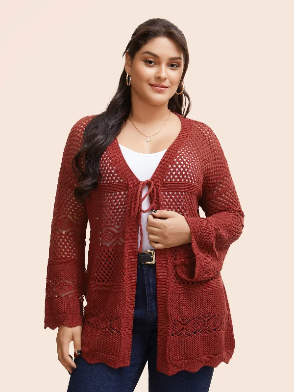 Street Sports Style Texture Tie Knot Bell Sleeve Cardigan