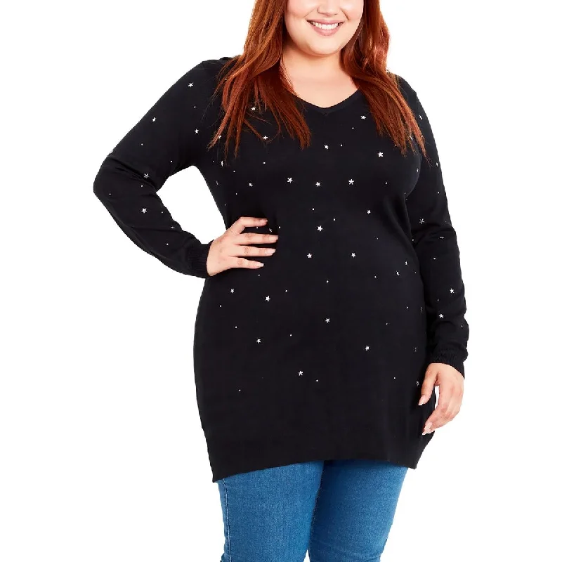 Sports Jumpsuit Evans Womens Plus Embellished Long Sleeve Pullover Sweater