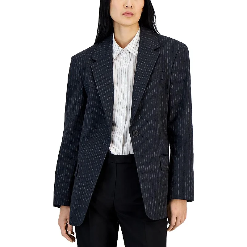 Printed pattern Womens Cotton Blend Striped One-Button Blazer