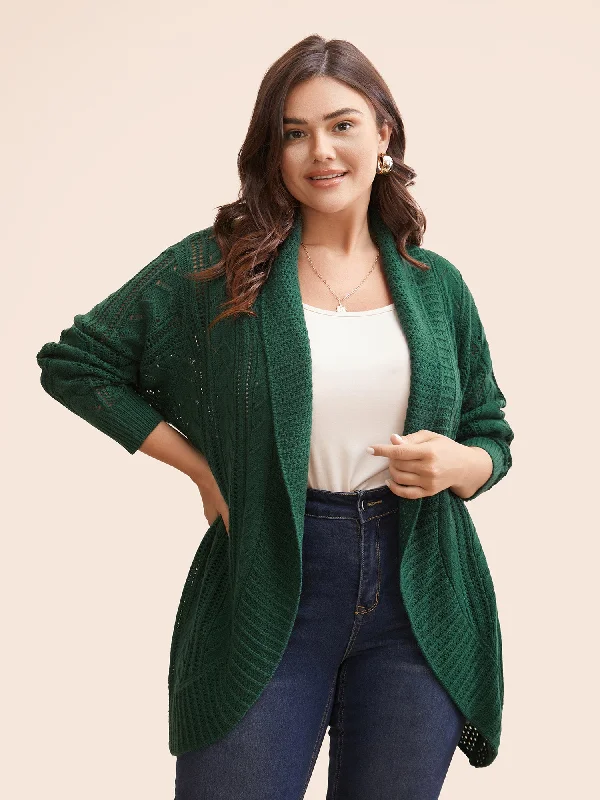 Retro Literary Style Kimono Collar Cable Knit Arc Hem Cardigan