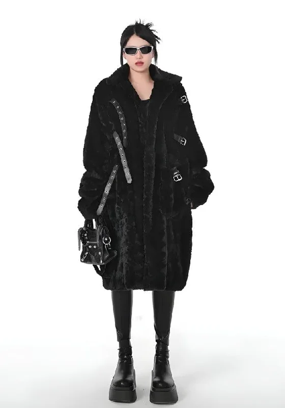 Elegant And Lazy Gothic Faux Fur Fluffy Long Jacket