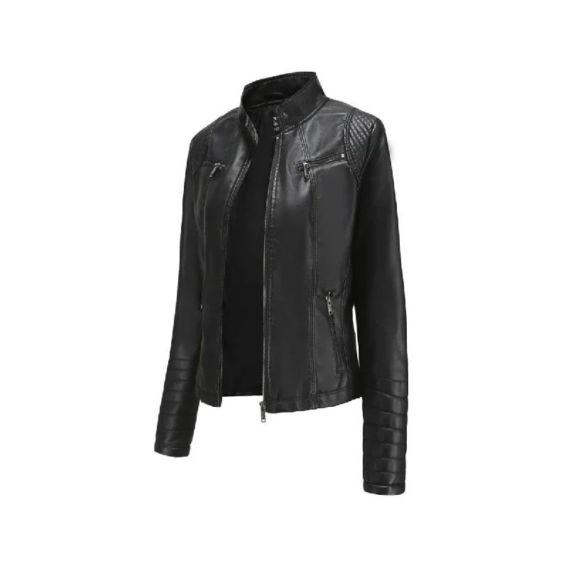 High-waisted pants style Women Moto Zipper Jacket