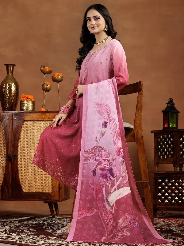 Elegant and noble Pink Self Design Cotton Blend Straight Suit With Dupatta