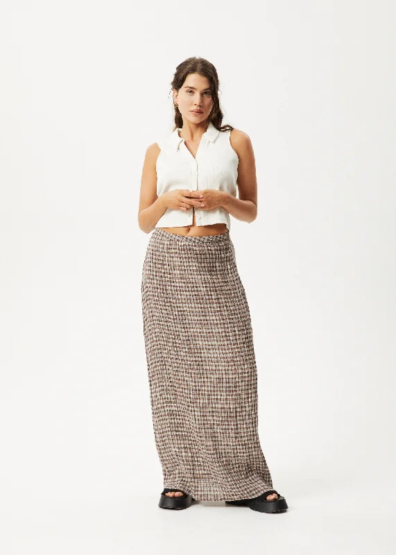 Customized Version AFENDS Womens Base - Seersucker Check Skirt - Coffee Check