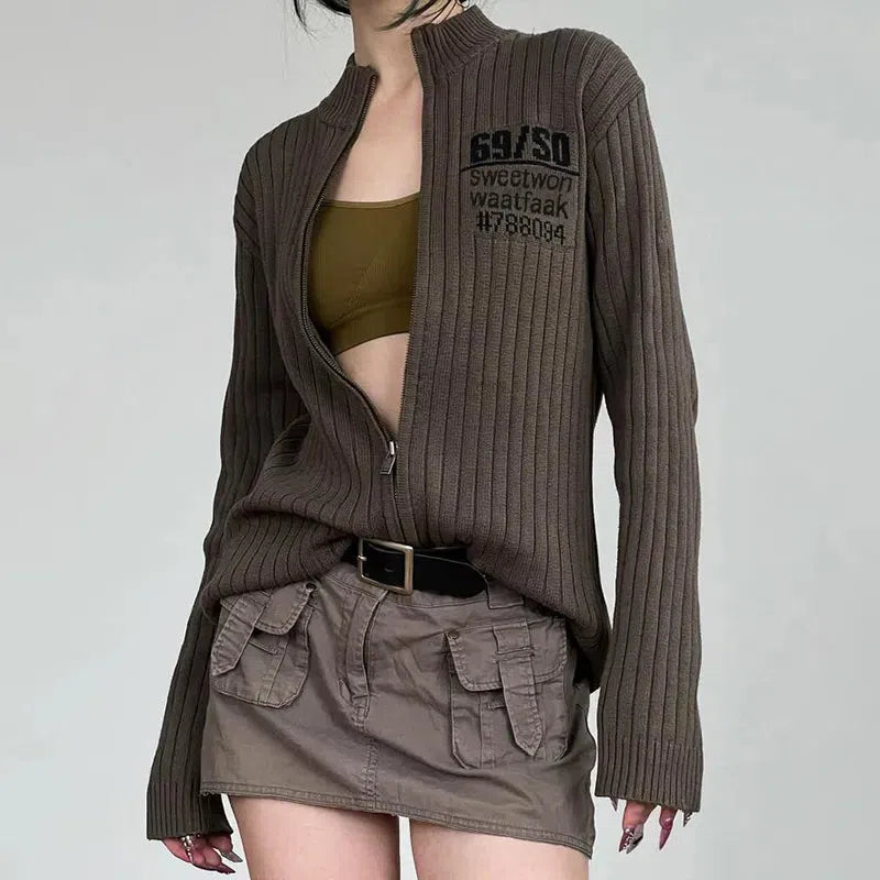Romantic And Sweet Grunge Zip-Up Cardigan Jacket