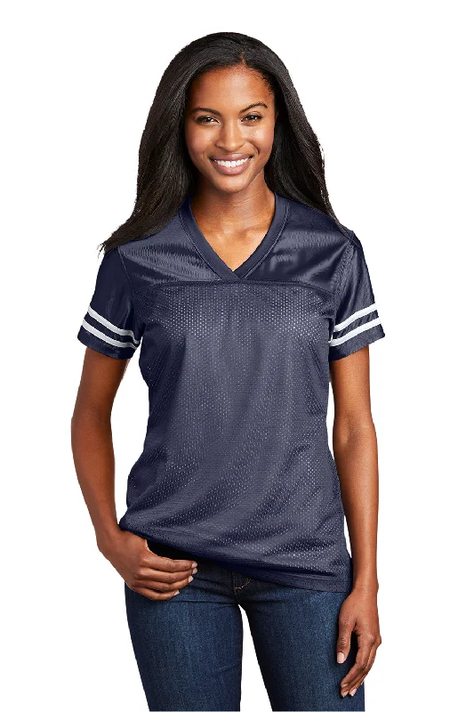 Windbreaker fashion Sport-Tek Womens Short Sleeve V-Neck T-Shirt - True Navy Blue/White