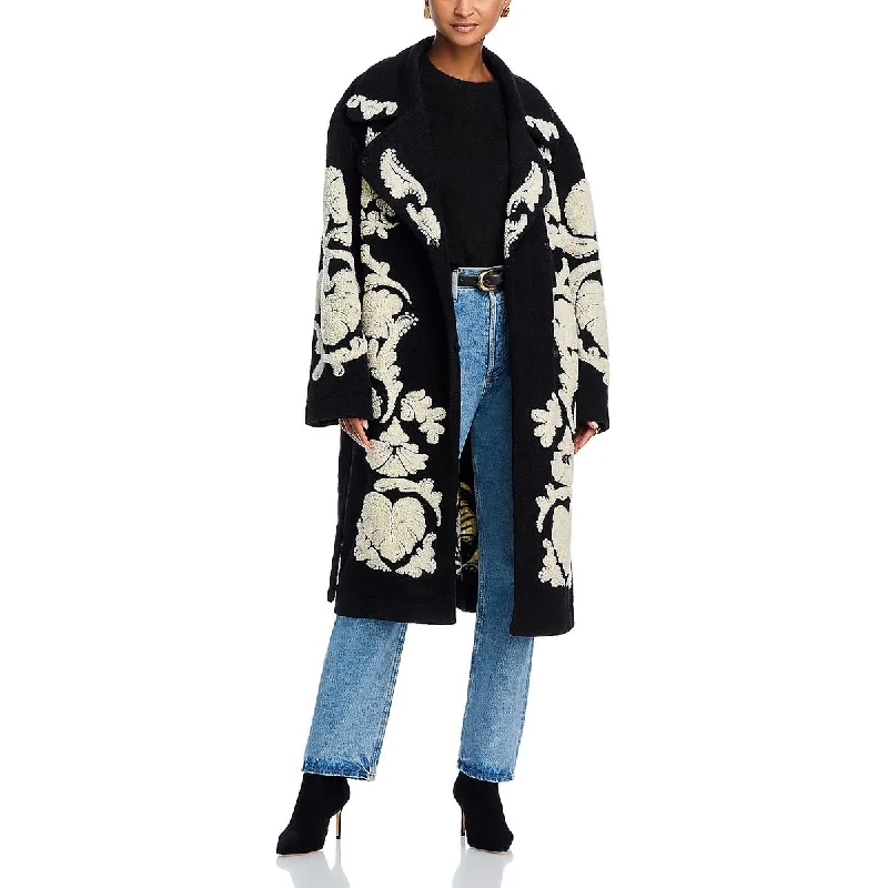 Retro Literary Style FARM Rio Womens Printed Button Down Fleece Jacket