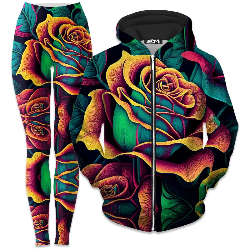 Sports And Leisure Rosebud Zip-Up Hoodie and Leggings Combo