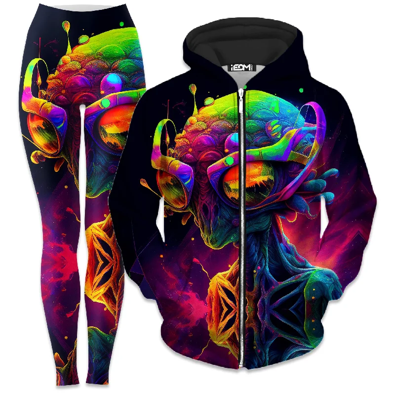 Hooded design Psychedelic Alien Zip-Up Hoodie and Leggings Combo
