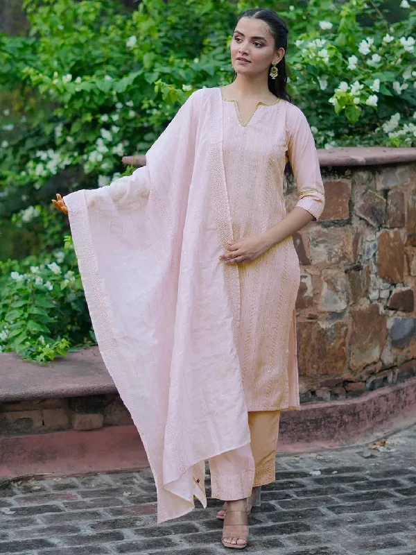 Sports fitness shoes Pink Self Design Silk Blend Straight Suit With Dupatta