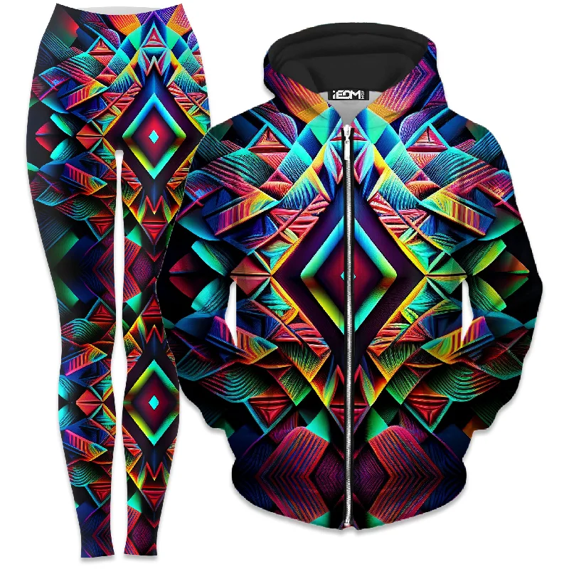 Elegant Style Psychedelic Tribal Zip-Up Hoodie and Leggings Combo