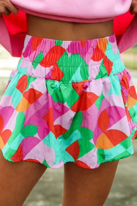 Simple research Smocked Contrast Print High Waist Skort