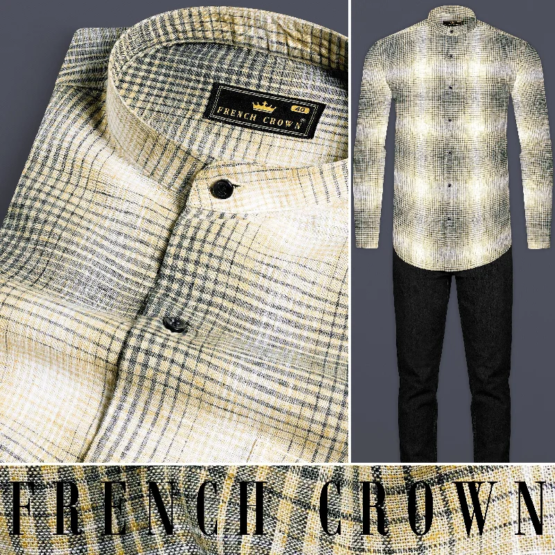 High-quality fabrics Chalky Brown and White Checkered Luxurious Linen Shirt