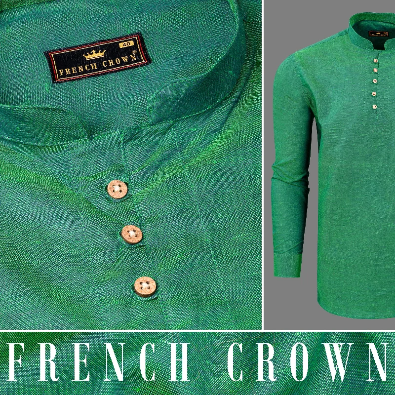 Comfortable And Simple Emerald Green Luxurious Linen Kurta Shirt