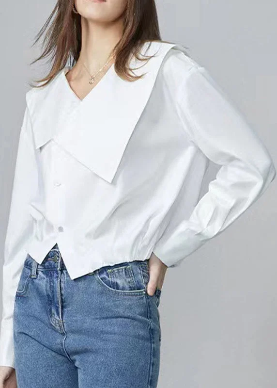 Alice style Brief White V Neck Button Shirts Spring