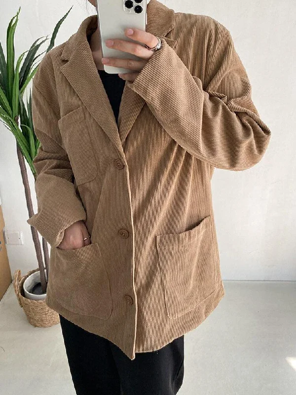 Fashion Style Dark Academia Corduroy Long Jacket