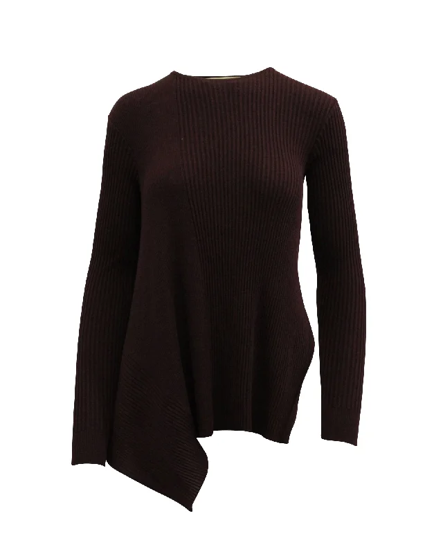 Street Sports Shoes Stella McCartney Asymmetrical Ribbed Sweater in Burgundy Wool
