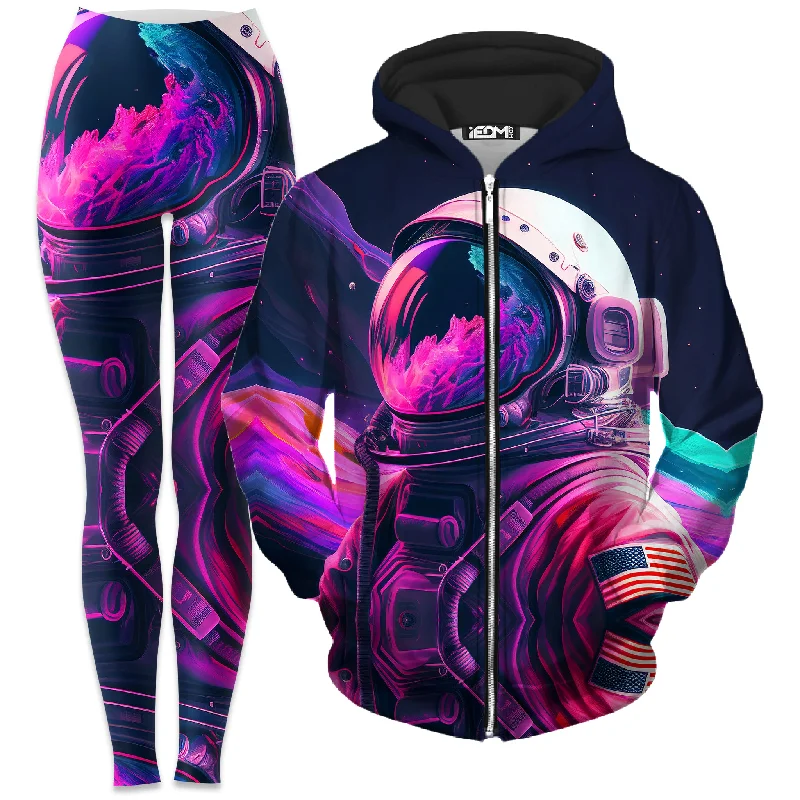 Beautiful Romance Synthwave Astronaut Zip-Up Hoodie and Leggings Combo