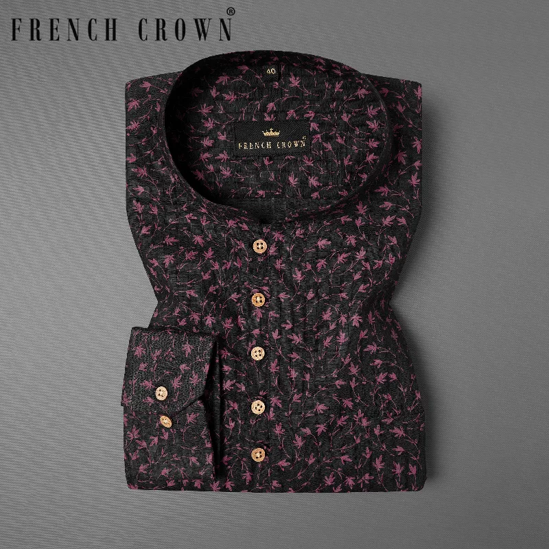 Single-shoulder Neck Design Jade Black Floral Printed Dobby Textured Premium Giza Cotton Single-shoulder Neck Design Jade Black Floral Printed Dobby Textured Premium Giza Cotton