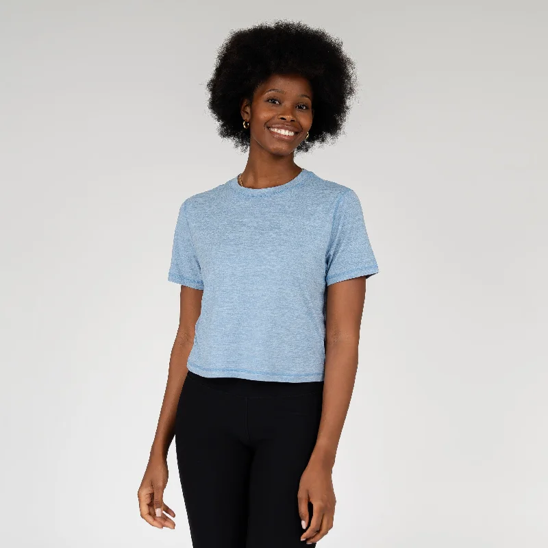 Sports Cool Drift Performance Crop Tee | Heather - Ice Pick Blue/White