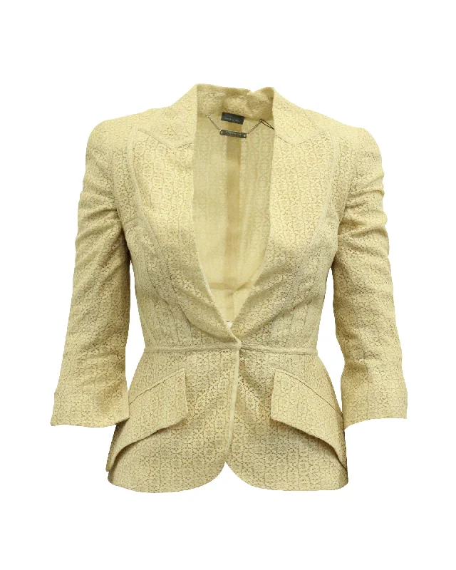 Sports Yoga Style Alexander McQueen Lace Blazer Jacket in Cream Cotton