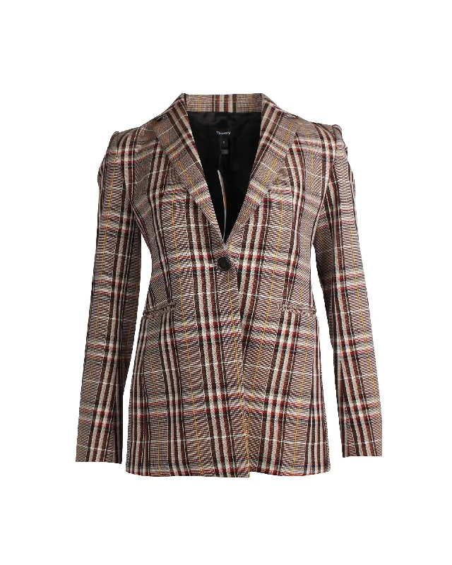Sports Tights Theory Power Bexley Plaid Blazer in Brown Wool