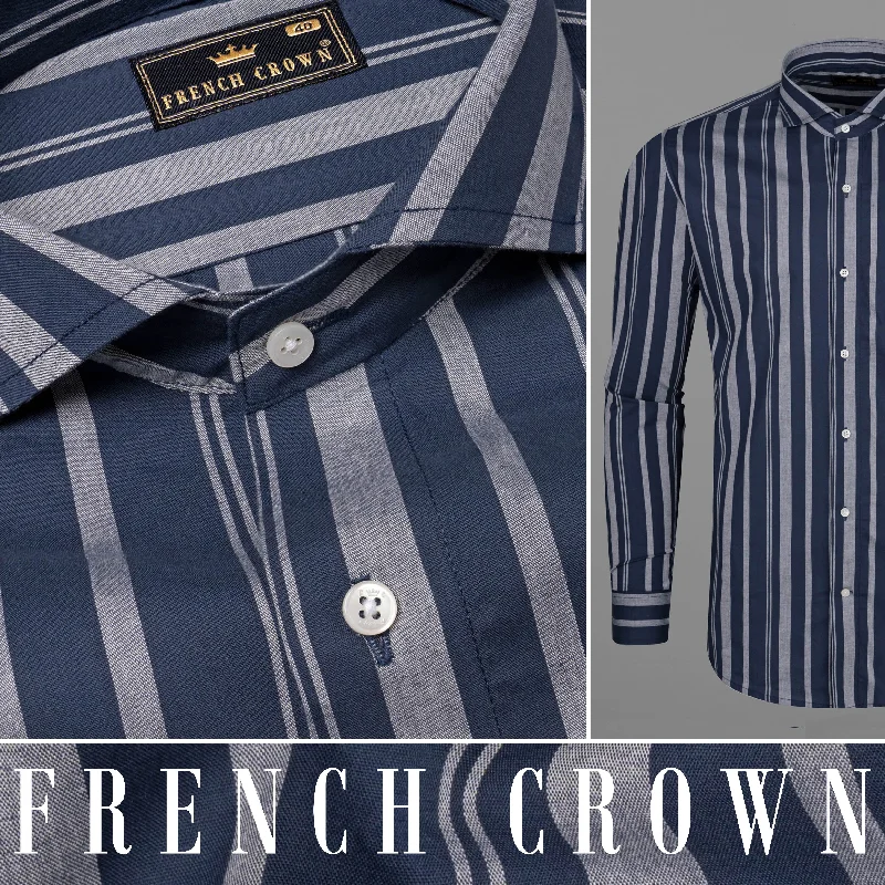 Trendy and versatile Martinique Blue Striped Premium Cotton Shirt