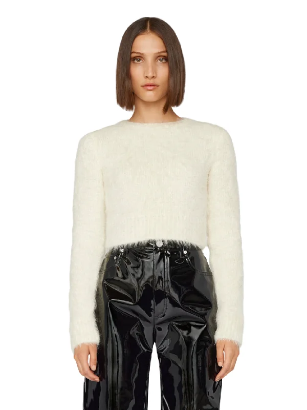 Letter embroidery Fitted Crew Sweater - Off White