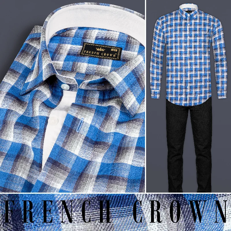 Comfortable down White and Venice Blue Twill Textured Premium Cotton Shirt