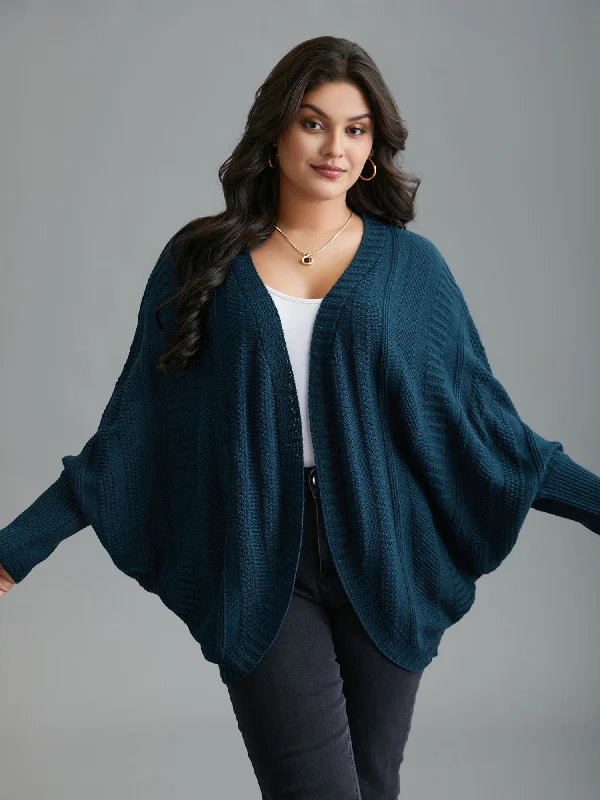 Stand-up collar design Curvy Ribbed Hem Cocoon Knit Cardigan
