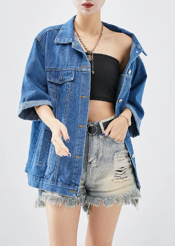 Alice style Plus Size Denim Blue Oversized Cotton Coats Half Sleeve