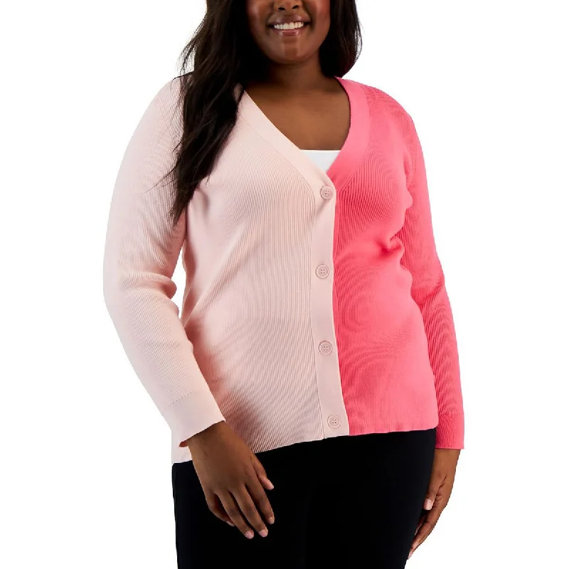 Sports litigation style Anne Klein Womens Plus Colorblock Ribbed Cardigan Sweater