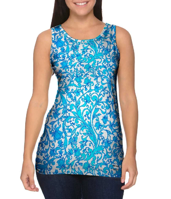 Sports Fitness Style Swirl Flower Navy Turquoise Pattern