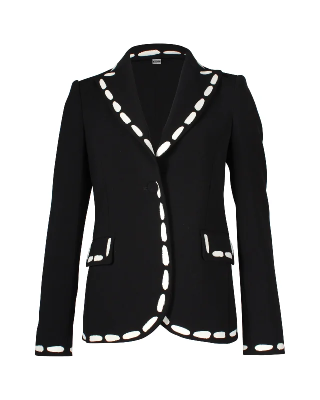 Hip-hop Style Moschino Contrasting Print Trimming Cady Blazer in Black Polyester