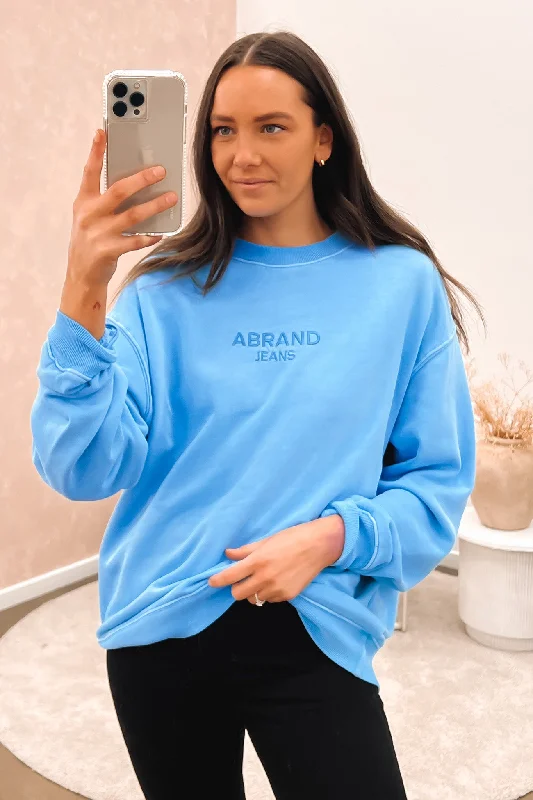 Sports And Leisure Luxe Faux Fur Pullover A 90s Relaxed Crew Azul
