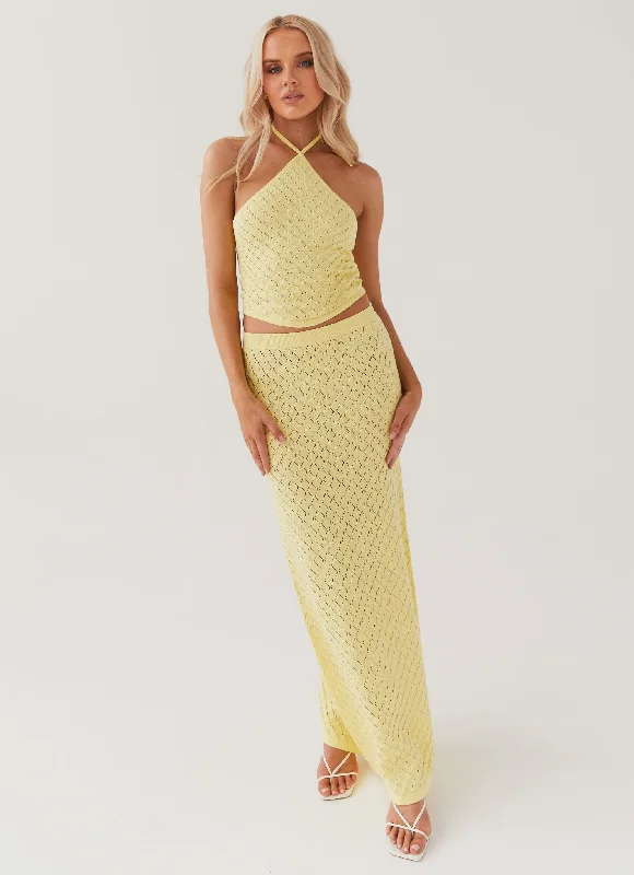 Fashionable sports Shawl Collar Knit Cardigan Amanza Knit Maxi Skirt - Lemon
