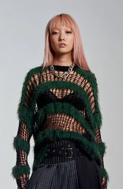 Elegant And Lazy Trendy Knit Hoodie Beetle Knit Green