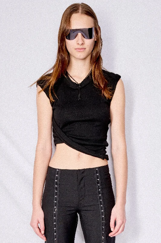 Sports And Leisure High-waisted pants style Black Bamboo Twisted Muscle Tee