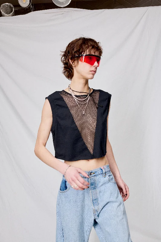 Renaissance Style Personalized design Black Jersey Panel Crop Top