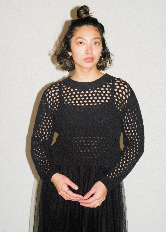 Celebrity Style Sweet breath Black Open Knit Sweater