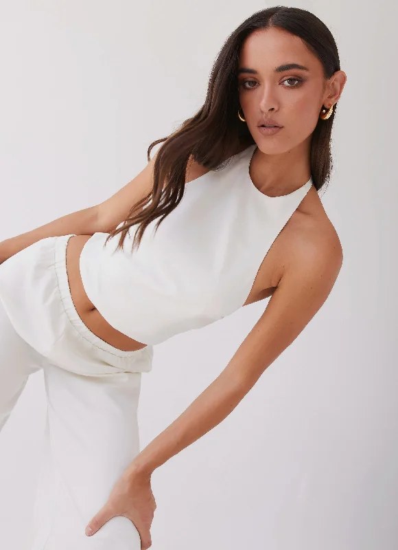 Multi-functional style Street fashion Bree Satin Halterneck Top - Pearl