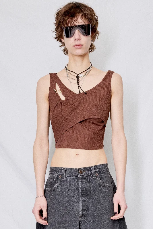 Warm and substantial Youthful Brown Acetate Jersey Cutout Crop Top