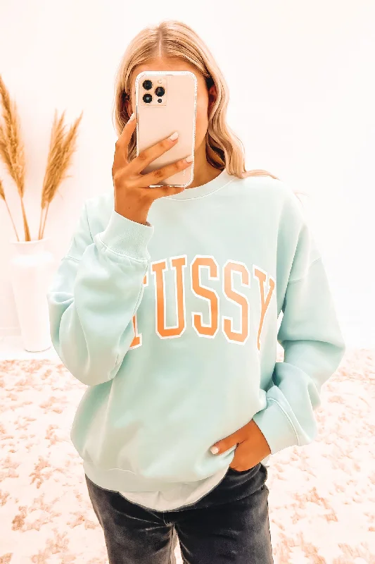 Cool Breeze At Night Neutral-tone Campus Oversized Crew Ice Blue