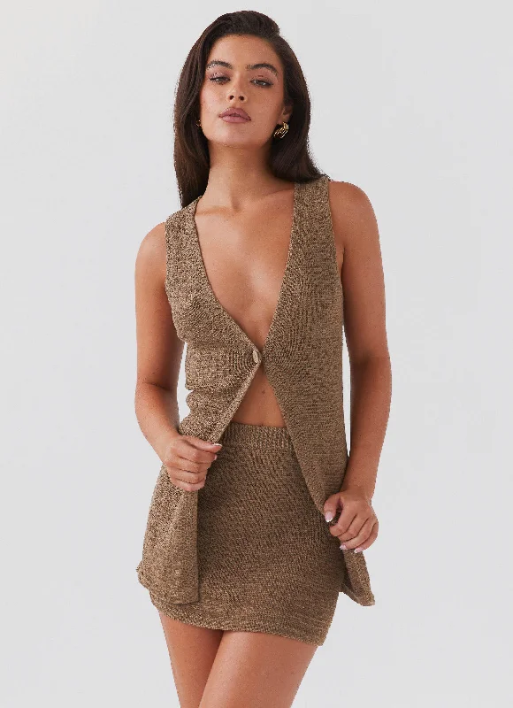 Trendy and versatile Cashmere Knit Sweater Capri Glow Knit Skirt - Khaki