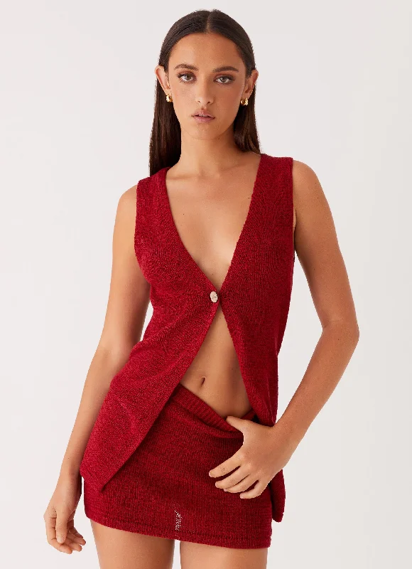 Street Style Suit Knit Bodice Dress Capri Glow Knit Skirt - Maroon