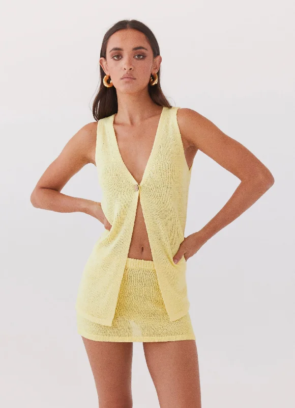 Printed pattern Long Knit Sweater Capri Glow Knit Top - Canary