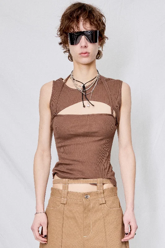Round neck design Noble and elegant Chocolate Modular Rib Tank