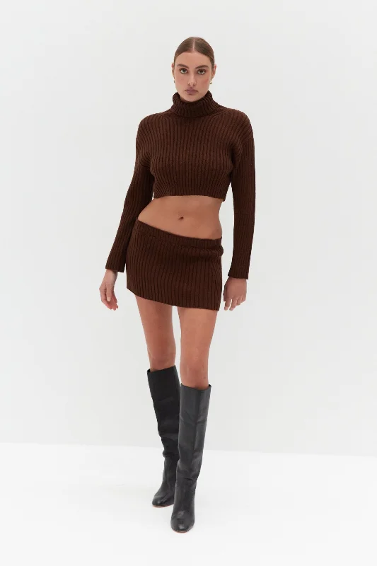 Sports And Leisure Batik Knit Top Chunky Knit Mini Skirt - Brown
