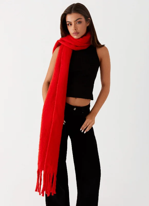 Literary Style Knit Skater Dress Claret Plain Knit Scarf - Red