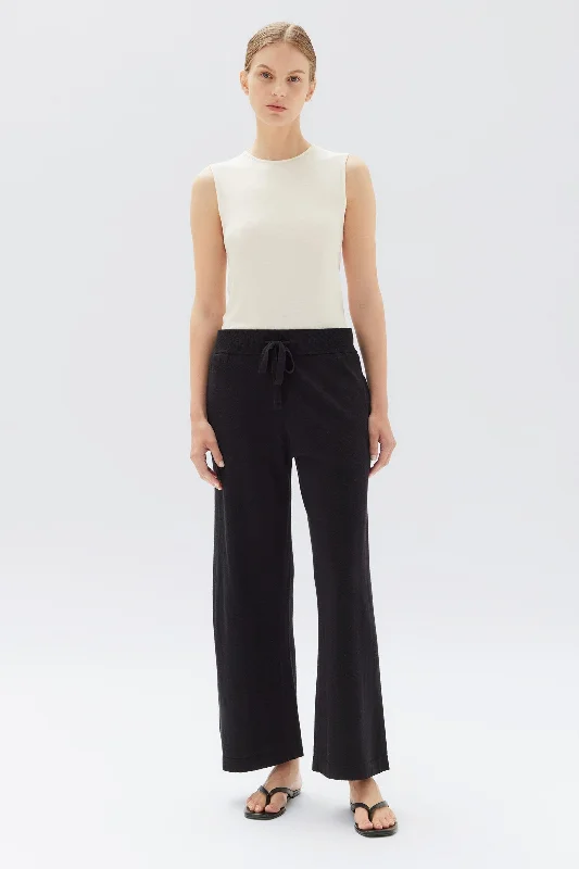 Celebrity Style Fringed Knit Sweater Cotton Cashmere Wide Leg Pant